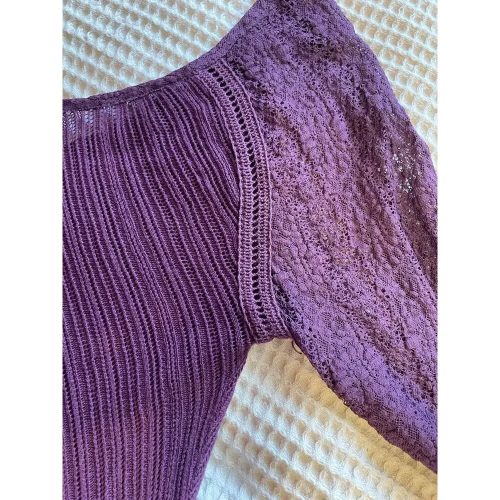 Free People Boho Purple Mesh Lace Asymmetrical Hem Long Sleeve Blouse Small